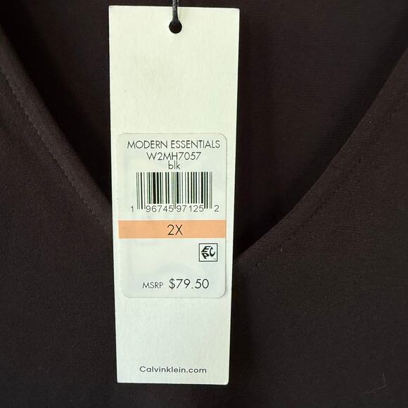 NEW! Calvin Klein liquid Knit V Neck shoulder smocking sheer sleeves top size 2X - Picture 3 of 12